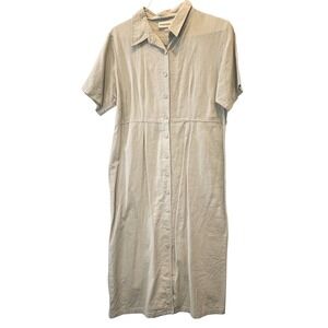 Expressions Plus Linen Blend Button Front Midi Shirt Dress Beige Tan Womens 1X